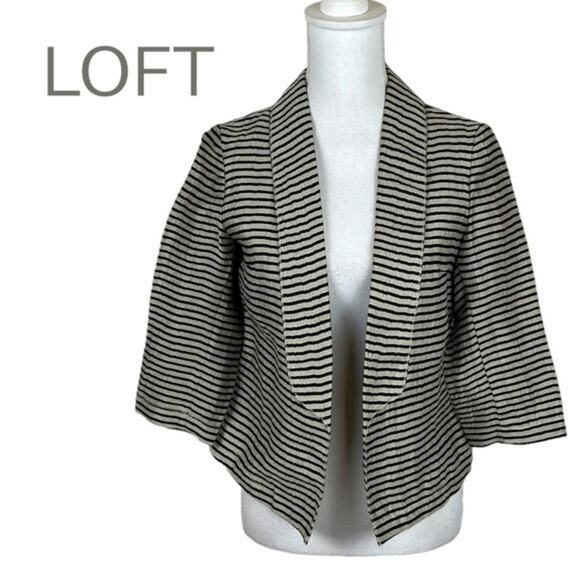LOFT Black & Metallic Champagne Striped Linen Party Event Jacket NWOT Size 0P - Picture 2 of 12